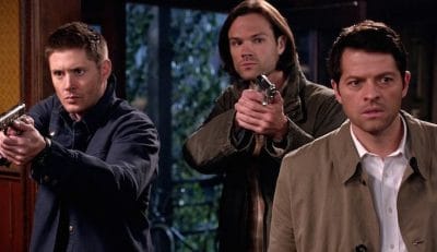 Supernatural characters Dean, Sam, and Castiel