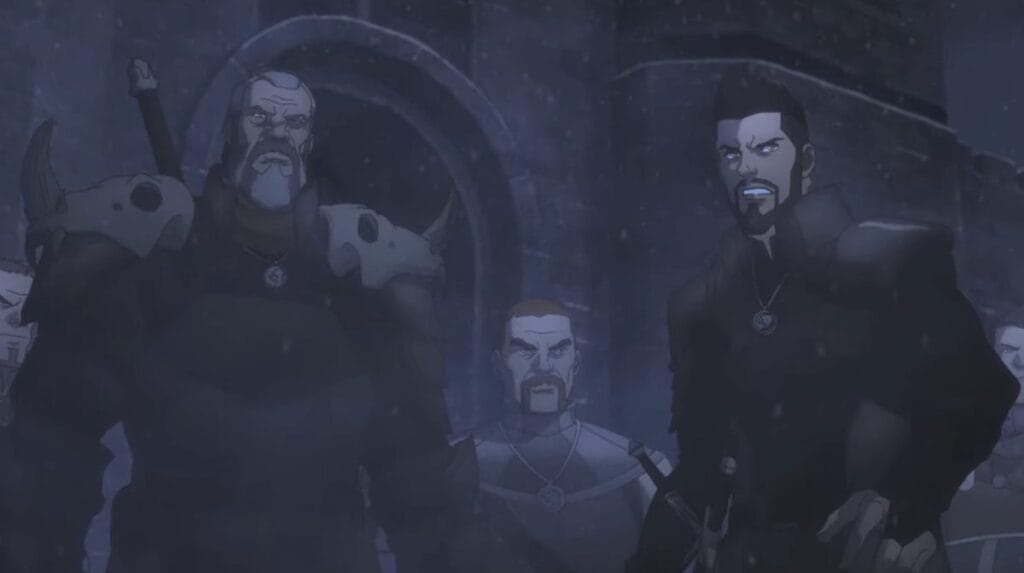 Deglan (Graham Mc Tavish) and Vesemir (Theo James)