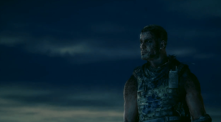 Profile of Captain Martin Walker from Spec Ops: The Line against a dark cloudy sky.