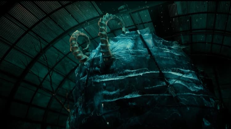 Joulupukki frozen in ice.