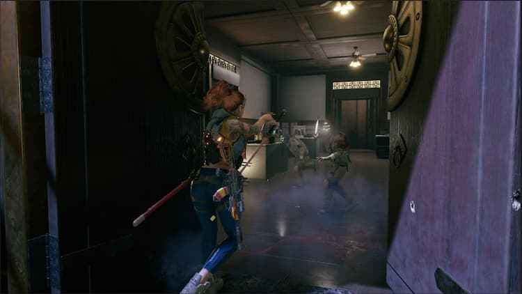 Hannah rushing 2 enemies with pistol