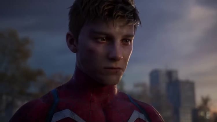 A sullen and beaten Spider-Man soul searching