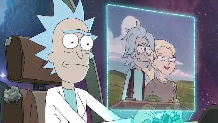 Rick is looking at a screen showing Memory Rick and Diane. He is driving his car