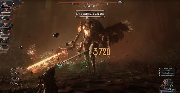 A picture of a character parrying an attack