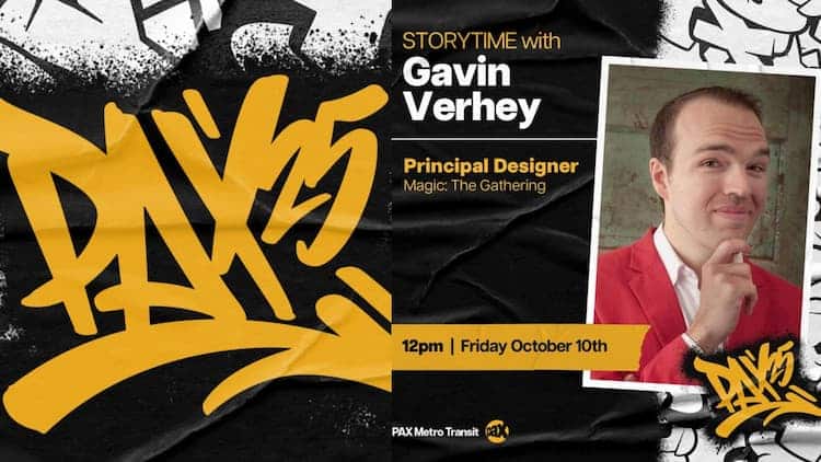 The PAX logo is on the left, and a promotional image of Gavin Verhey is on the right.