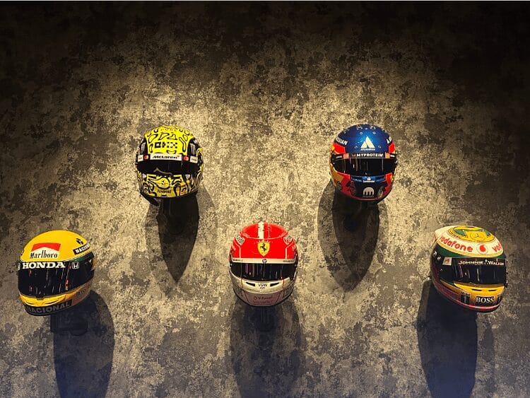 Real F1 helmets on display at F1 Arcade