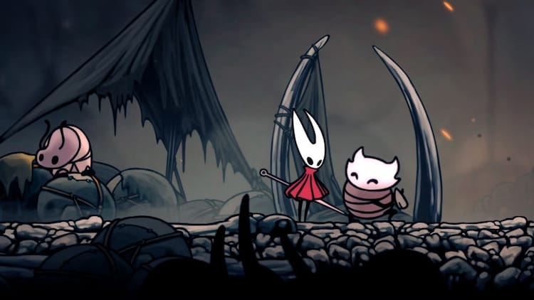 Hornet is talking to a bug at Bone Bottom settlement