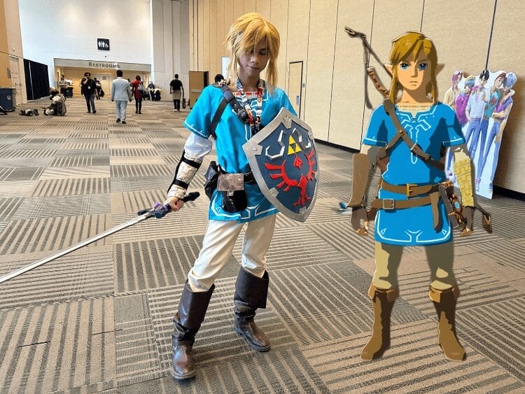Link cosplayer with a sword and shield